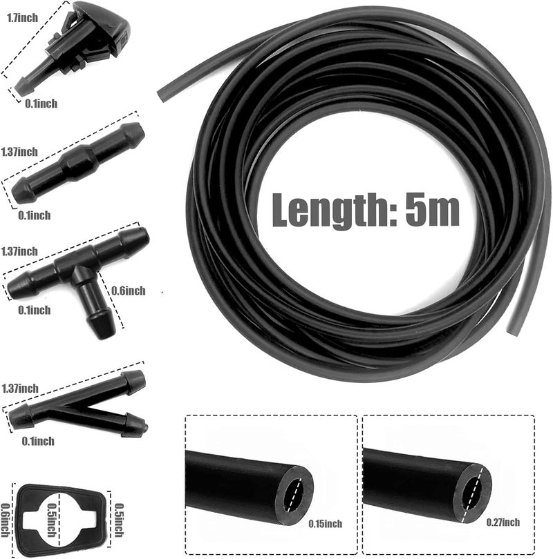 OSIFIT Windshield Washer Hose Kit, 5M Washer Fluid Hose+12 Pcs Hose Connectors+2 Fan Nozzles+2 Rubber Gaskets, Connect Car Water Pump and Nozzles, Suitable for Most Car Windshield Washer Tubing - Image 2